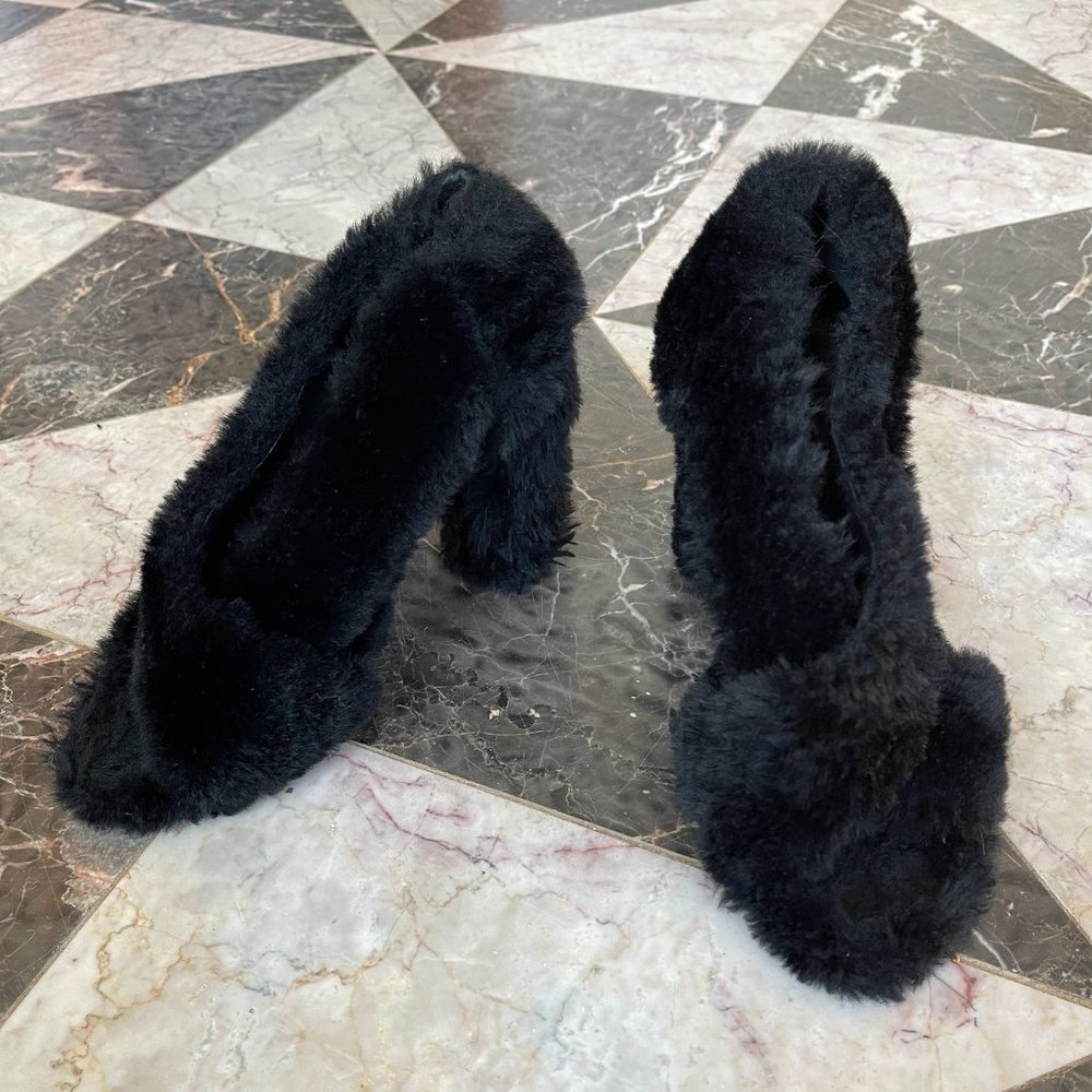 JIL SANDER Black Merino Fur Heels